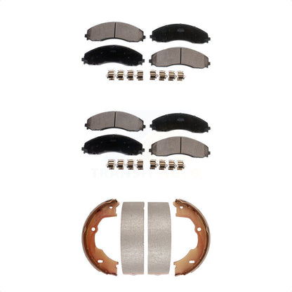 Ceramic Brake Pads & Parking Shoe Front Rear Kit For Ford F-450 Super Duty F-550