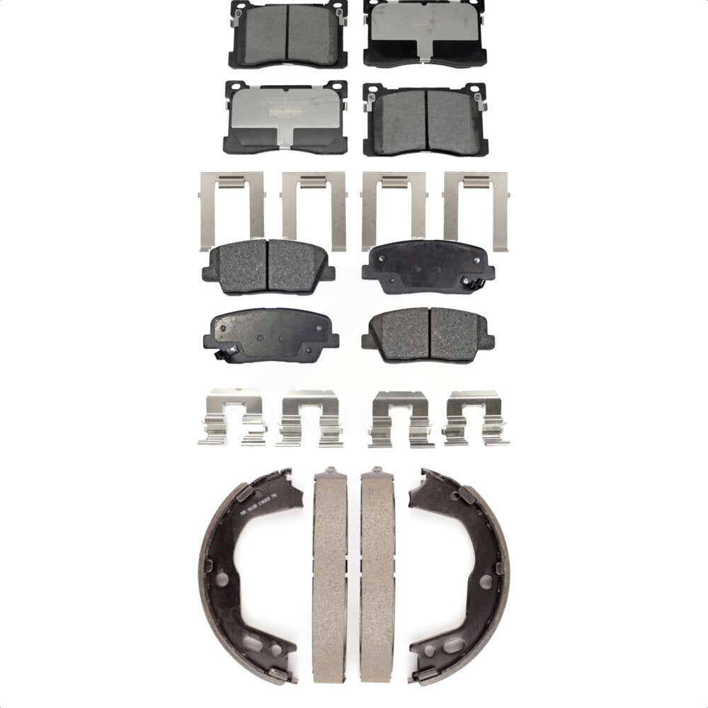 Ceramic Brake Pads And Parking Shoes Front Rear Kit For 2012-2013 Hyundai Equus