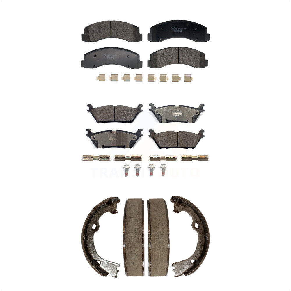 Ceramic Brake Pads And Parking Shoes Front Rear Kit For Ford F-150