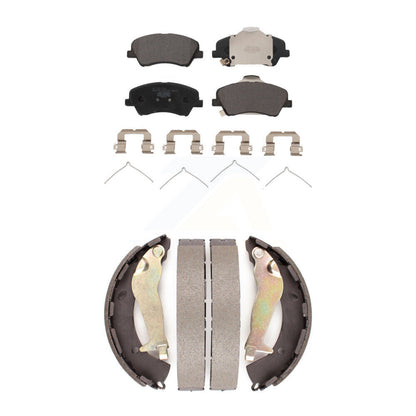 Ceramic Brake Pads And Drum Shoes Front Rear Kit For Kia Rio Hyundai Accent
