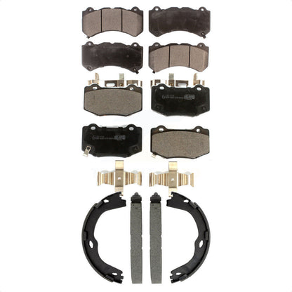 Ceramic Brake Pads & Parking Shoe Front Rear Kit For Chevrolet Corvette Cadillac