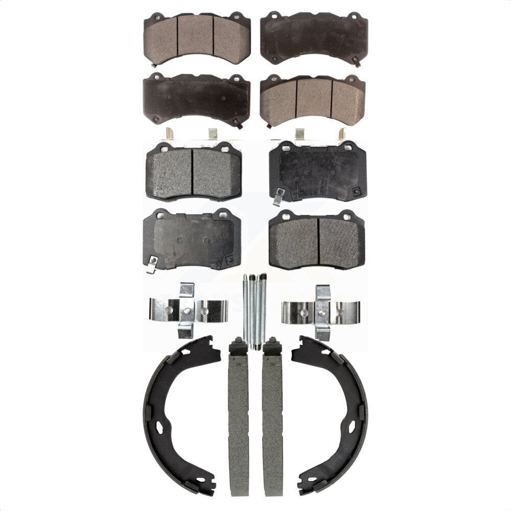 Ceramic Brake Pads Parking Shoes Front Rear Kit For 2016 Cadillac CTS V with RWD
