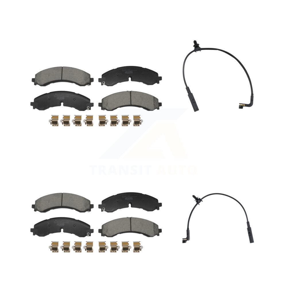 Ceramic Brake Pads & Wear Sensor Front Rear Kit For GMC Chevrolet Sierra 2500 HD