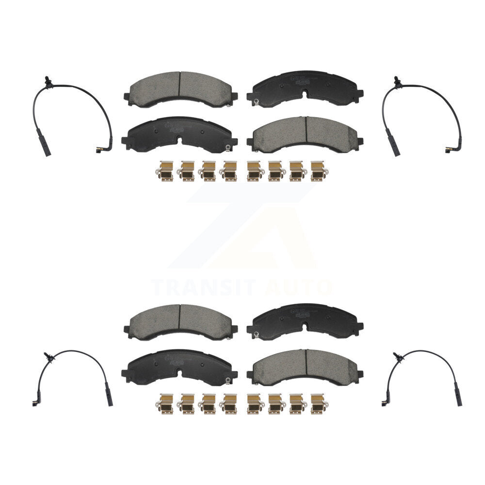 Ceramic Brake Pads & Wear Sensor Front Rear Kit For GMC Chevrolet Sierra 2500 HD