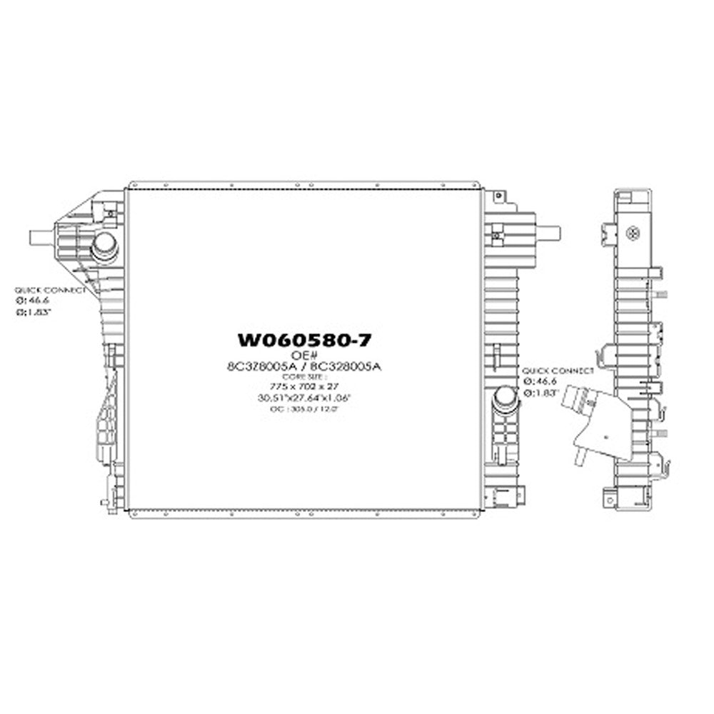 Radiator For Models With 6.2 Liter V8 2011-2016 Ford F-250 Super Duty, F-350 Super Duty, F-450 Super Duty