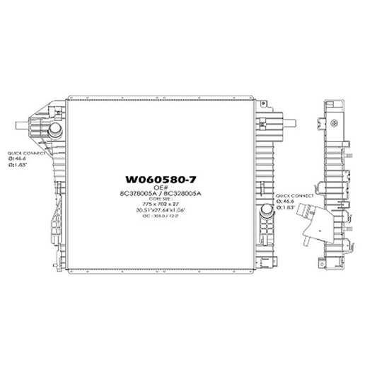 Radiator For Models With 6.2 Liter V8 2011-2016 Ford F-250 Super Duty, F-350 Super Duty, F-450 Super Duty
