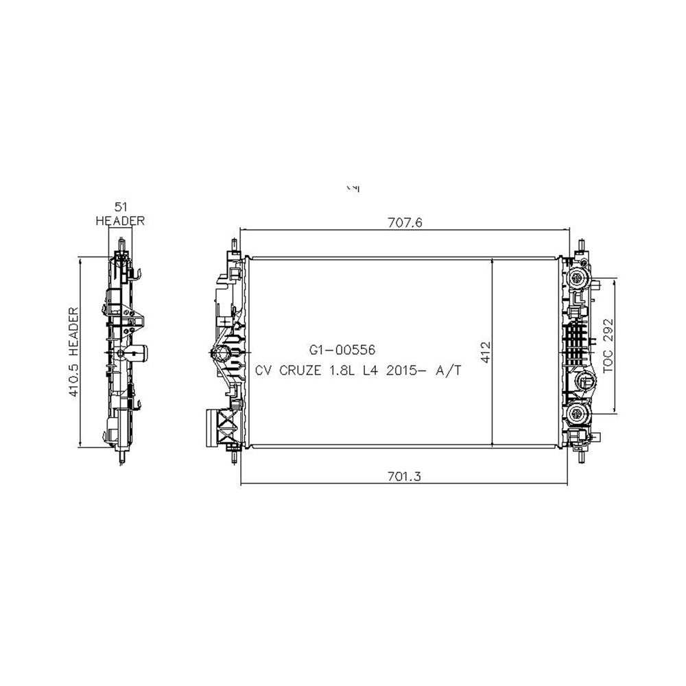 Right Radiator 2014-2019 Chevrolet Cruze, Cruze Limited & Buick Cascada