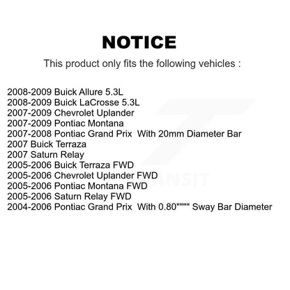 Suspension Stabilizer Bar Link Kit Front 72-K80852 For Pontiac Montana Chevrolet