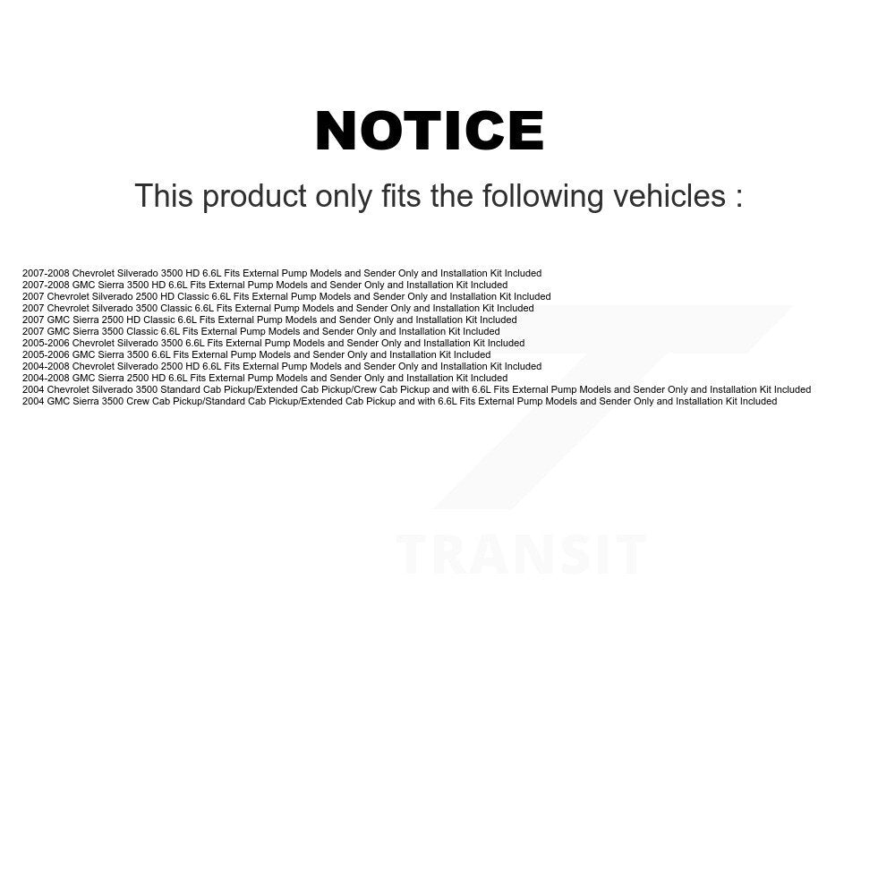 Fuel Pump Module Assembly Primary AGY-4010574 For GMC Chevrolet Sierra 2500 HD