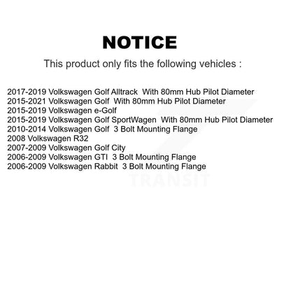 Wheel Bearing Hub Assembly Front Pair For Volkswagen Golf SportWagen Rabbit City