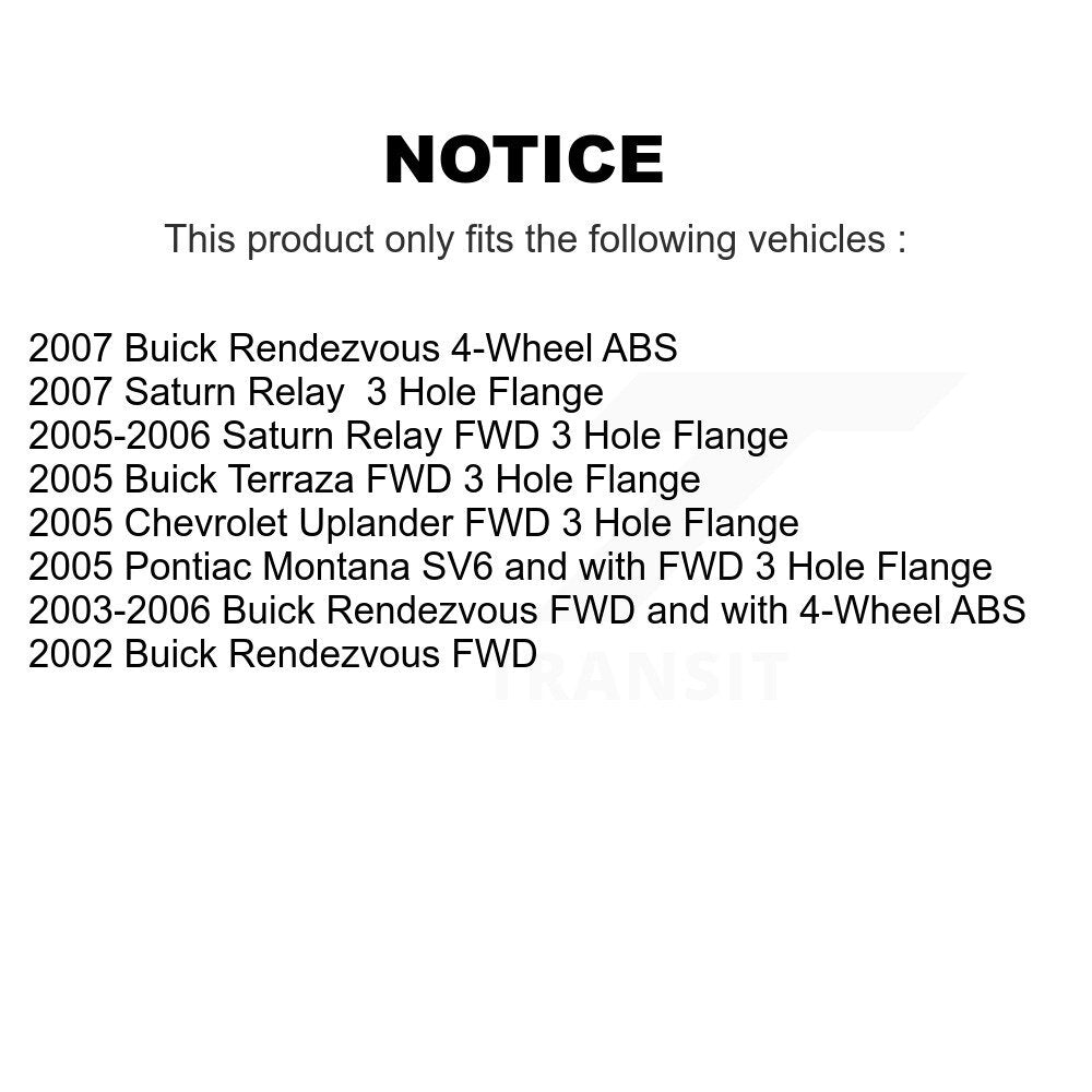 Wheel Bearing Hub Assembly Rear Pair For Buick Rendezvous Pontiac Montana Saturn