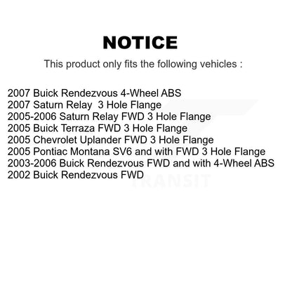 Wheel Bearing Hub Assembly Rear Pair For Buick Rendezvous Pontiac Montana Saturn