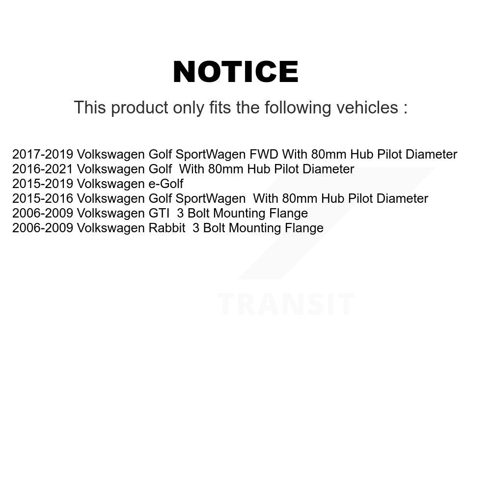 Wheel Bearing Hub Assembly Front Rear Kit For Volkswagen Golf SportWagen Rabbit