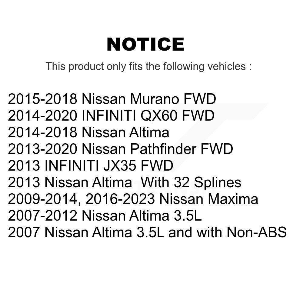 Wheel Bearing & Hub Assembly Front Rear Kit For Nissan Altima Pathfinder Murano