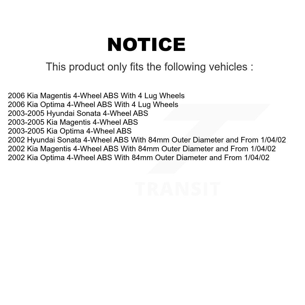Wheel Bearing Hub Assembly Front Rear Kit For Hyundai Sonata Kia Optima Magentis