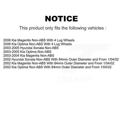 Wheel Bearing Hub Assembly Front Rear Kit For Hyundai Sonata Kia Optima Magentis