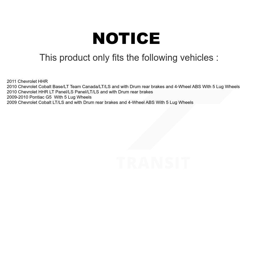 Brake Drum Shoe Hardware & Hub Bearing Rear Kit For Chevrolet Cobalt Pontiac G5