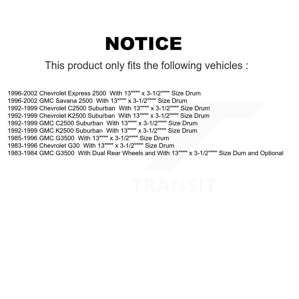 Brake Drum Shoes Bearing Rear Kit For Chevrolet K3500 Express 3500 GMC C3500 V30