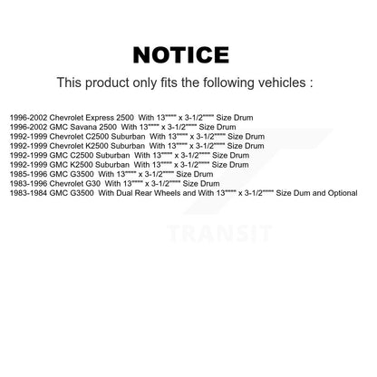 Brake Drum Shoes Bearing Rear Kit For Chevrolet K3500 Express 3500 GMC C3500 V30