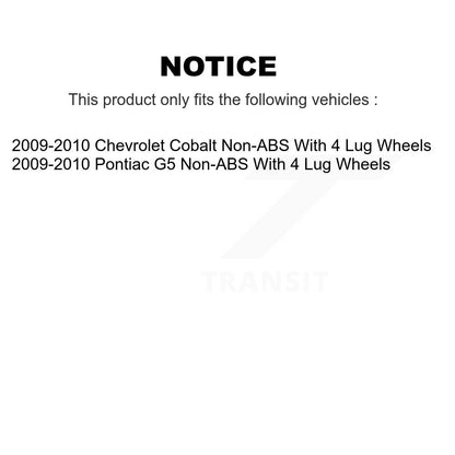 Brake Drum Shoes & Hub Bearing Rear Kit For Chevrolet Cobalt Pontiac G5 Non-ABS