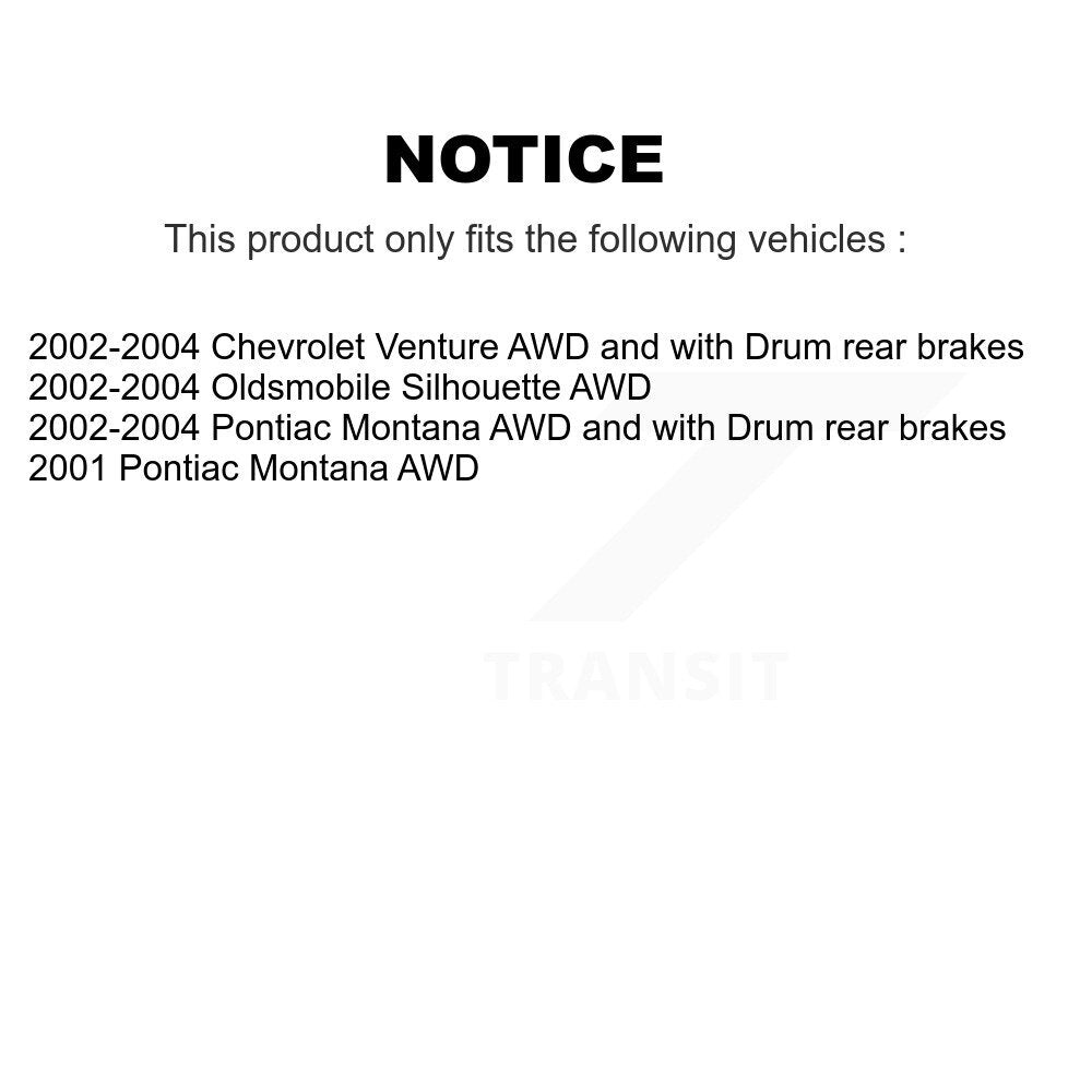 Wheel Cylinders And Drum & Shoes Hub Bearing Rear Kit (8Pc) For Pontiac Montana
