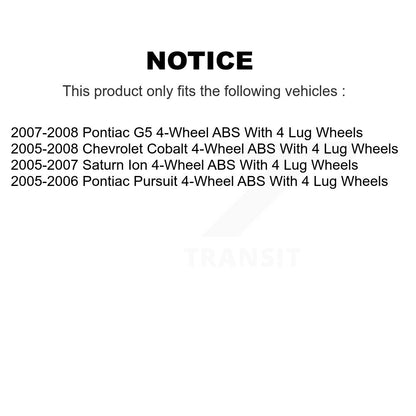 Wheel Cylinders & Hardware Hub Bearing Rear Kit For Chevrolet Cobalt Pontiac G5