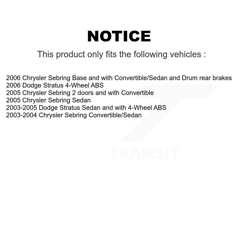 Wheel Cylinders Hardware Hub Bearing Rear Kit For Chrysler Sebring Dodge Stratus