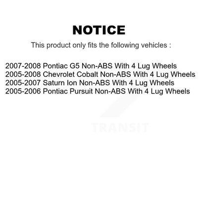 Wheel Cylinders Hub Bearing Rear Kit For Chevrolet Cobalt Pontiac G5 Saturn Ion