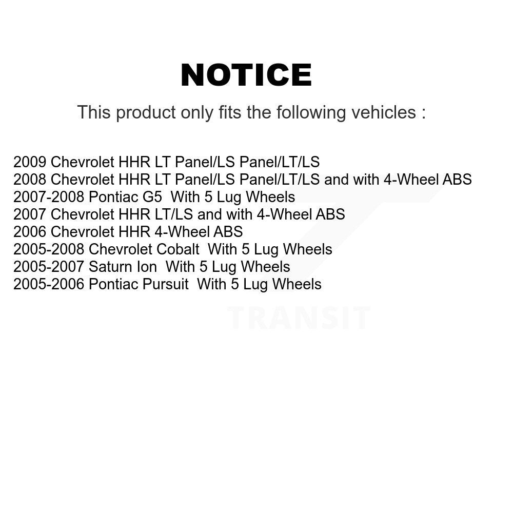 Wheel Cylinders Hub Bearing Rear Kit For Chevrolet Cobalt Pontiac G5 Saturn Ion