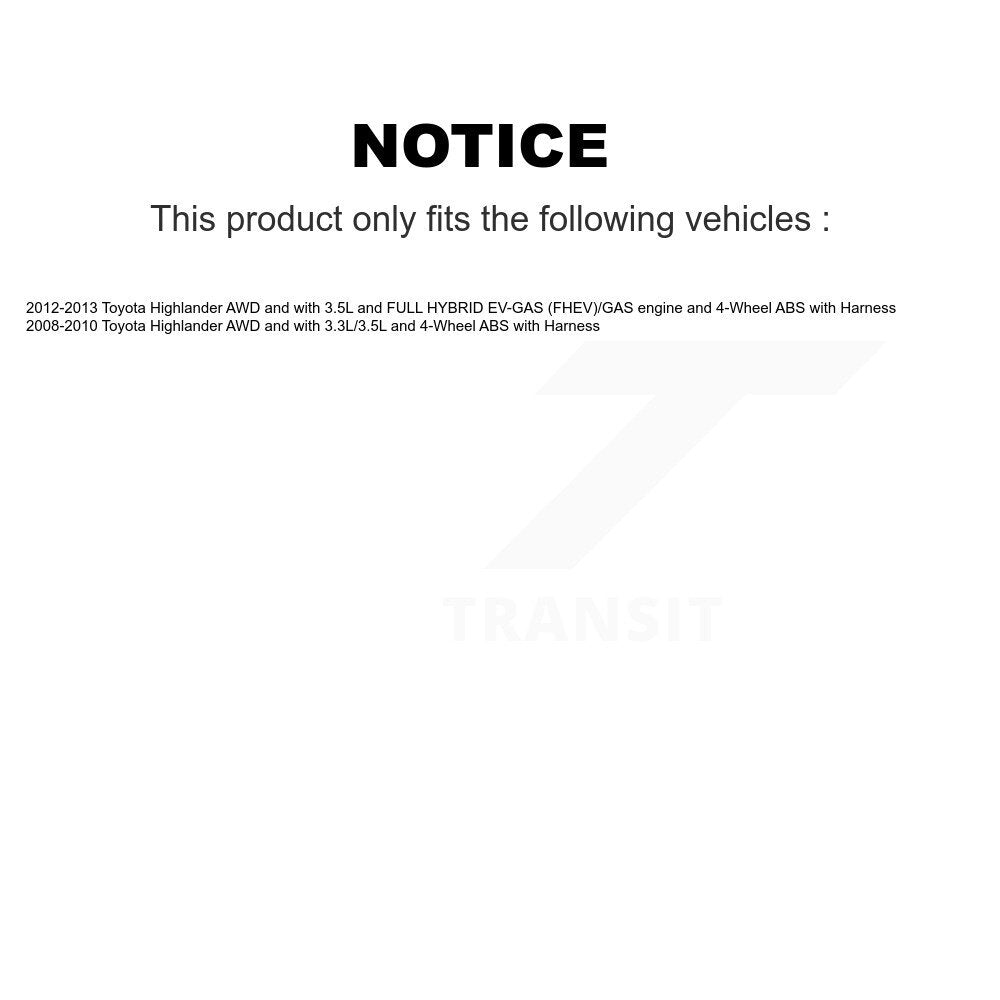 Wheel Hub Bearing And ABS Sensor Rear Kit For Toyota Highlander with Harness