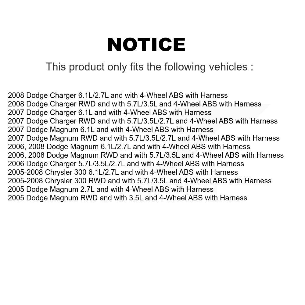 Wheel Hub Bearing And ABS Sensor Rear Kit For Chrysler 300 Dodge Charger Magnum