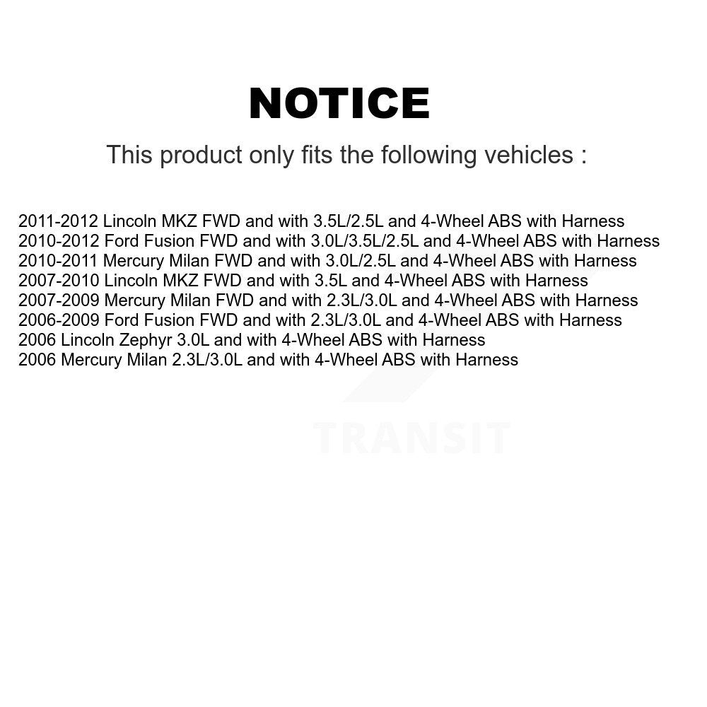 Wheel Hub Bearing ABS Sensor Rear Kit For Ford Fusion Lincoln MKZ Zephyr Mercury