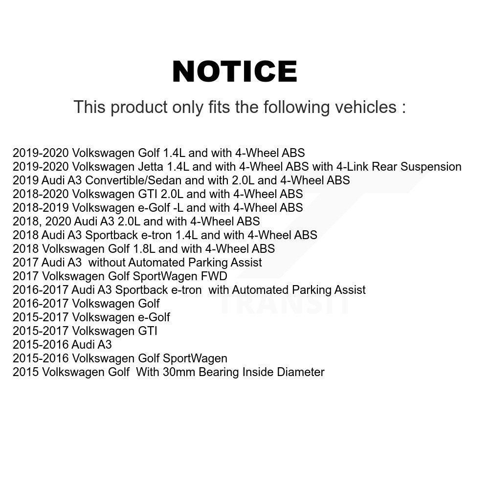 Wheel Hub Bearing Sensor Rear Kit For Volkswagen Golf Jetta GTI SportWagen Audi