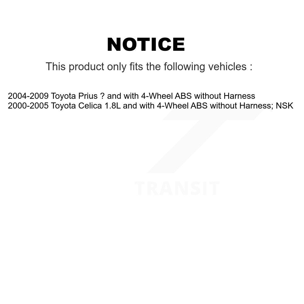 Wheel Hub Bearing And Extra ABS Sensor Rear Kit For Toyota Prius Celica