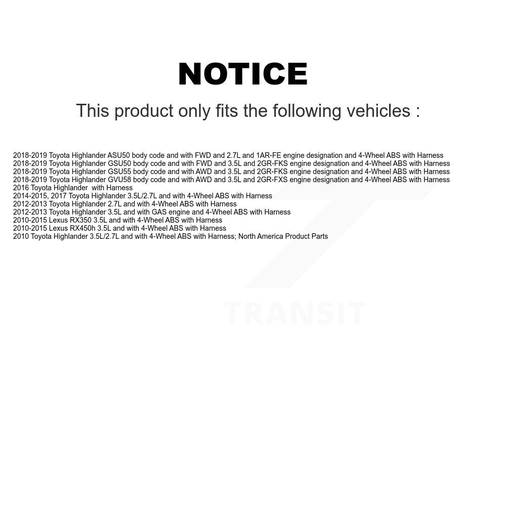 Wheel Bearing And ABS Sensor Front Kit For Toyota Highlander Lexus RX350 RX450h