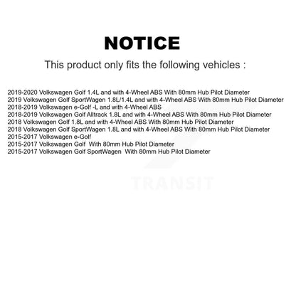Wheel Hub Bearing & ABS Sensor Front Kit For Volkswagen Golf SportWagen Alltrack