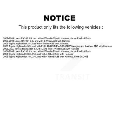 Wheel Bearing & Sensor Front Kit For Lexus RX350 Toyota Highlander RX330 RX400h