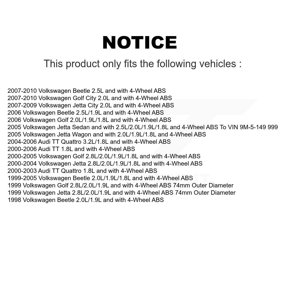 Wheel Bearing ABS Sensor Front Kit For Volkswagen Jetta Golf Beetle City Audi TT