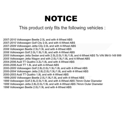 Wheel Bearing ABS Sensor Front Kit For Volkswagen Jetta Golf Beetle City Audi TT