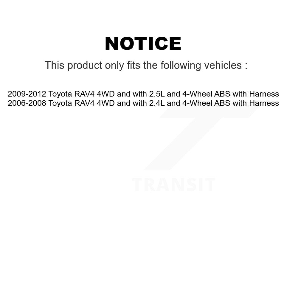 Wheel Hub Bearing & ABS Sensor Front Rear Kit (8Pc) For Toyota RAV4 with Harness