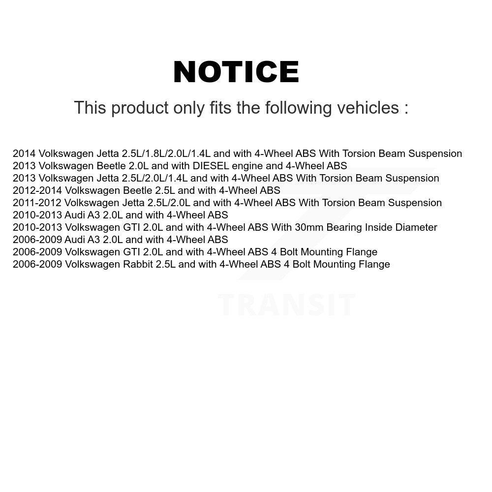 Wheel Hub Bearing ABS Sensor Front Rear Kit (8Pc) For Volkswagen Beetle Audi A3