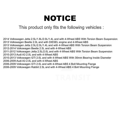 Wheel Hub Bearing ABS Sensor Front Rear Kit (8Pc) For Volkswagen Beetle Audi A3