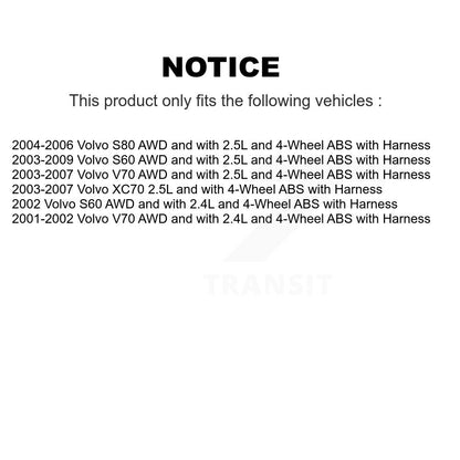 Wheel Hub Bearing And ABS Sensor Front Rear Kit (8Pc) For Volvo S60 XC70 V70 S80