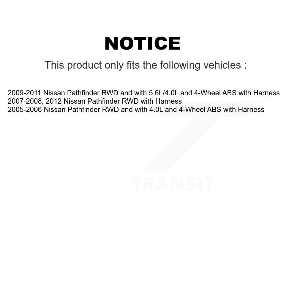 Wheel Hub Bearing Extra Sensor Front Rear Kit For Nissan Pathfinder with Harness