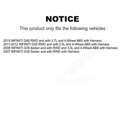 Wheel Hub Bearing & Sensor Front Rear Kit For INFINITI G35 G25 Q40 with Harness