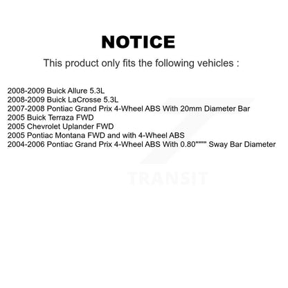 Hub Bearing Assembly Link Front Kit For Pontiac Grand Prix Buick LaCrosse Allure