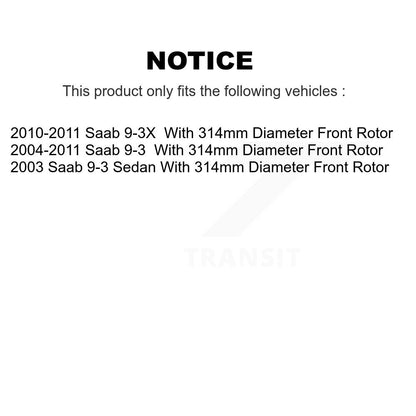 Disc Brake Rotors Front Pair For Saab 9-3 9-3X With 314mm Diameter Rotor