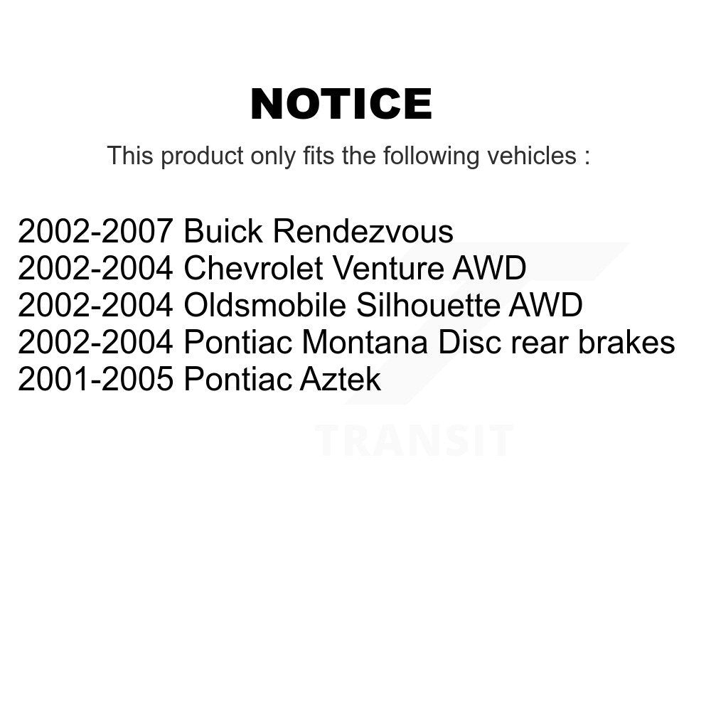 Brake Rotors Rear Pair For Buick Rendezvous Pontiac Montana Chevrolet Venture