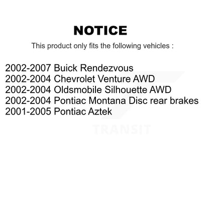 Brake Rotors Rear Pair For Buick Rendezvous Pontiac Montana Chevrolet Venture