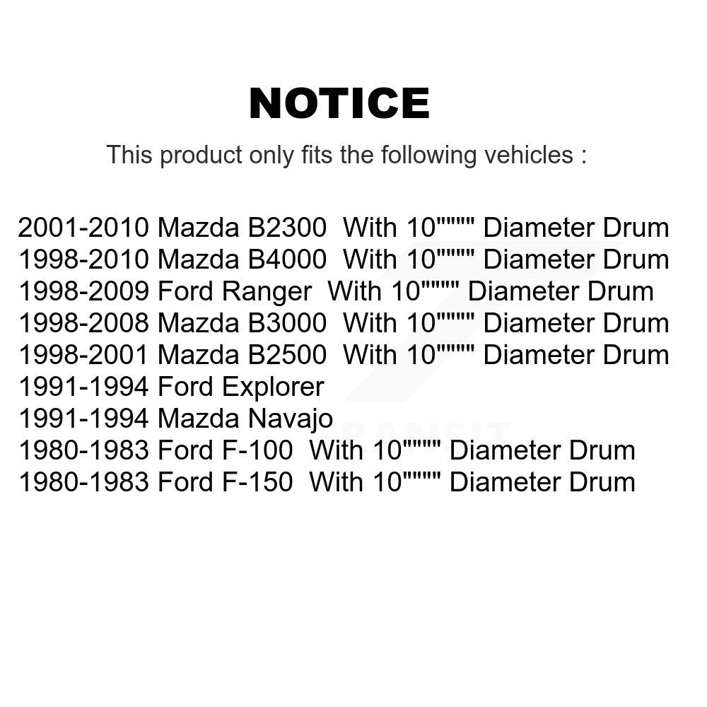 Drums Rear Pair For Ford Ranger Mazda B4000 B3000 B2300 F-150 Explorer F-100